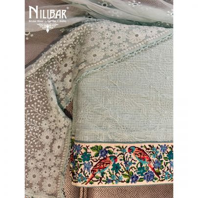 Sea Blue Kota Doria Embroidered Unstitched Suit