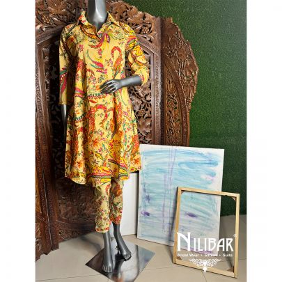Yellow Cotton Printed Co-ord Set.