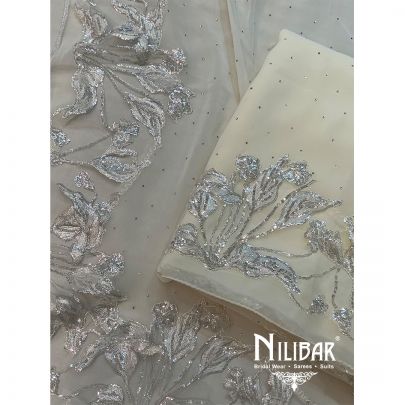 Cream Georgette Sequin Unstitched Suit