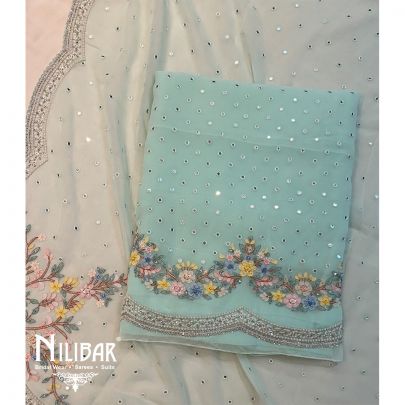 Mint Green Georgette Sequin Unstitched Suit