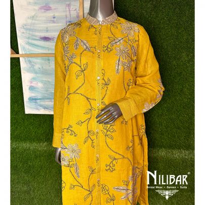 Mustard Linen Thread Readymade Suit