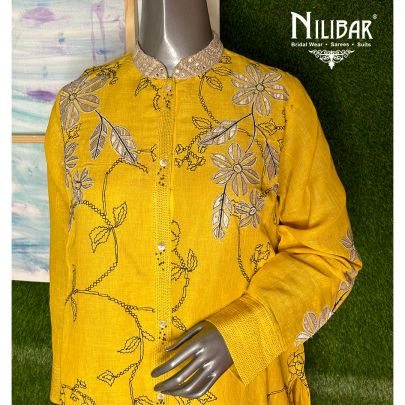 Mustard Linen Thread Readymade Suit