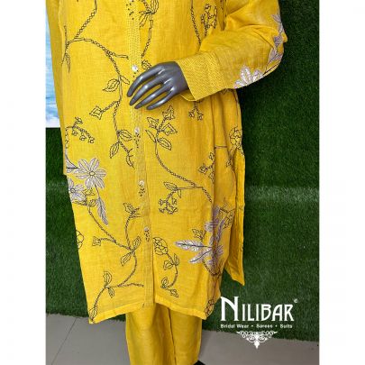Mustard Linen Thread Readymade Suit