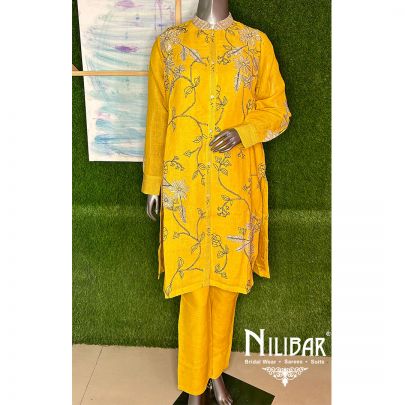 Mustard Linen Thread Readymade Suit