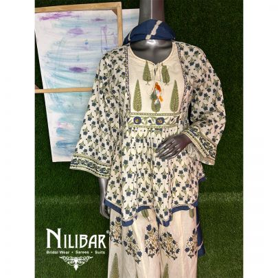 Ivory Linen Printed Readymade Suit