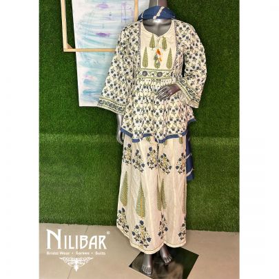 Ivory Linen Printed Readymade Suit