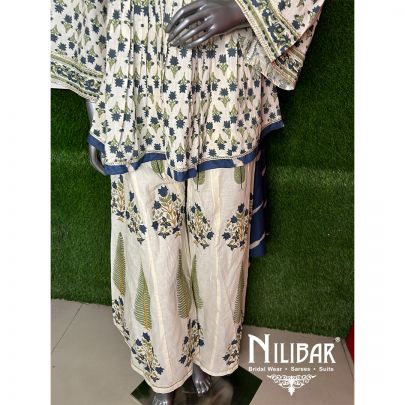 Ivory Linen Printed Readymade Suit