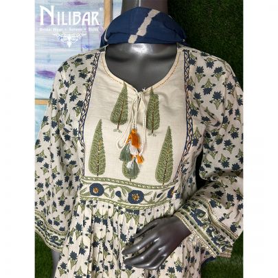 Ivory Linen Printed Readymade Suit