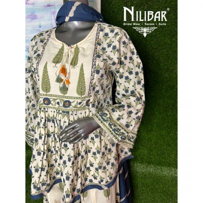 Ivory Linen Printed Readymade Suit