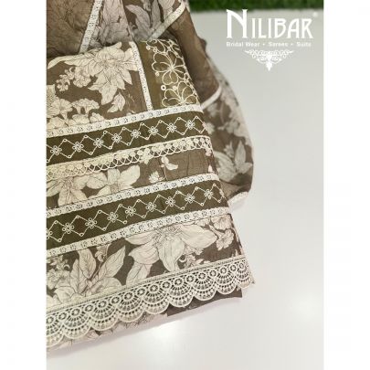Mehendi Cotton Laced Unstitched Suit