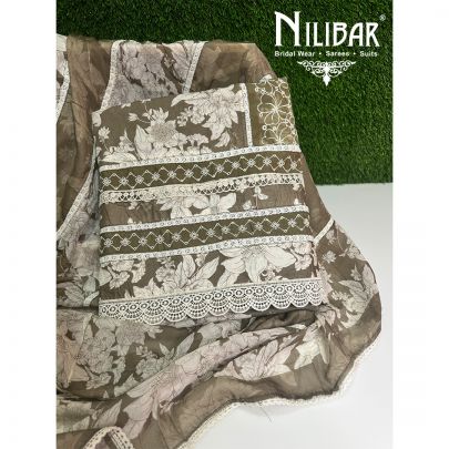 Mehendi Cotton Laced Unstitched Suit