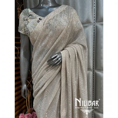 Ivory Gold Net Sequin Saree