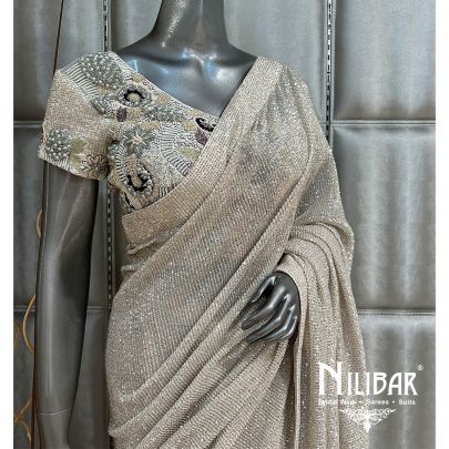 Ivory Gold Net Sequin Saree