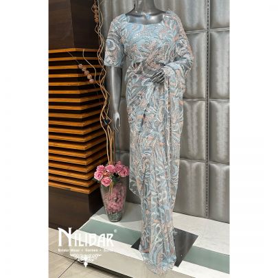 Sku Blue Net Sequin Saree