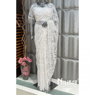 White Net Sequin Saree