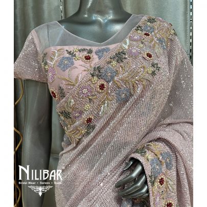 Onion Pink Net Sequin Saree