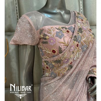 Onion Pink Net Sequin Saree