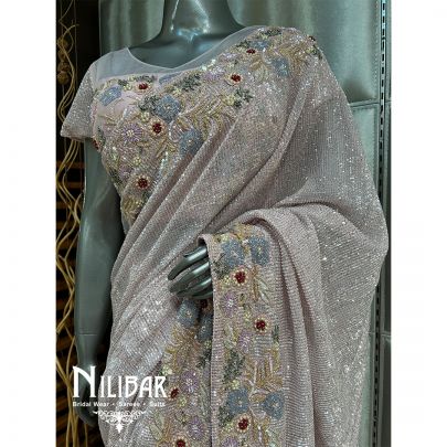 Onion Pink Net Sequin Saree