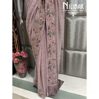Onion Pink Net Sequin Saree