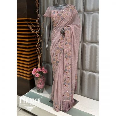 Onion Pink Net Sequin Saree