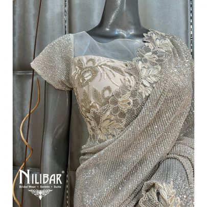 Ivory Net Sequin Saree