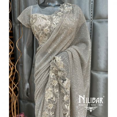 Ivory Net Sequin Saree