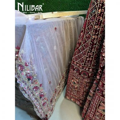 Mehroon Velvet Bridal Lehenga