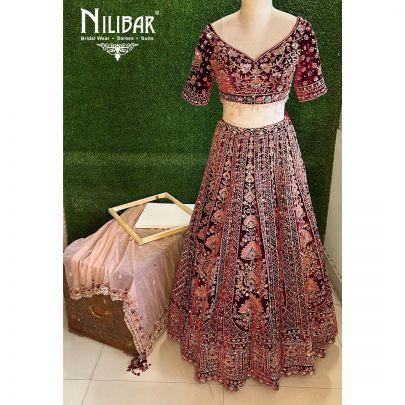 Mehroon Velvet Bridal Lehenga