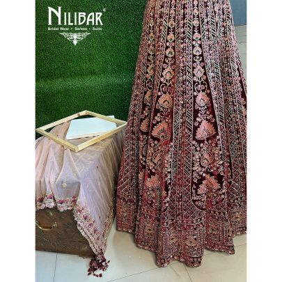Mehroon Velvet Bridal Lehenga