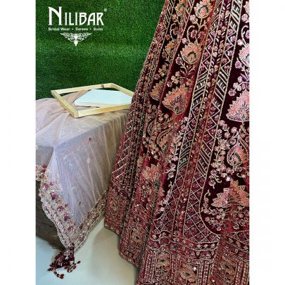 Mehroon Velvet Bridal Lehenga