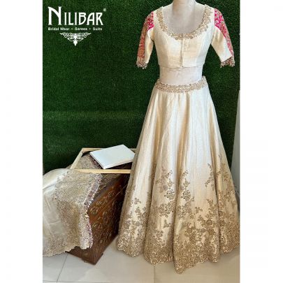 Ivory Gold Silk Bridal Lehenga