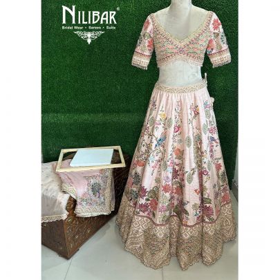 Light Pink Raw Silk Bridal Lehenga