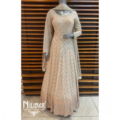 Beige Georgette Embroidered Anarkali