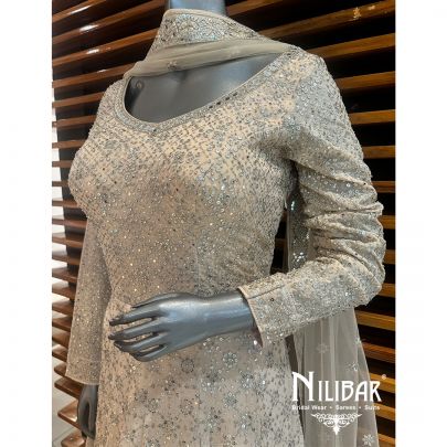 Beige Georgette Embroidered Anarkali