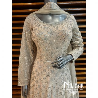 Beige Georgette Embroidered Anarkali