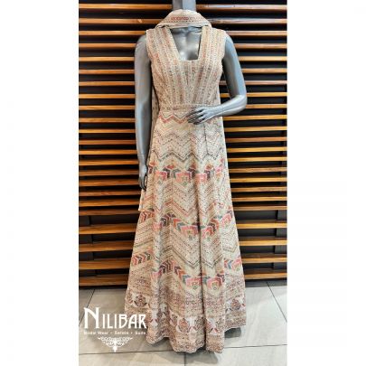 Beige Georgette Embroidered Anarkali