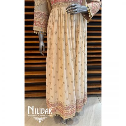 Beige Silk Embroidered Anarkali