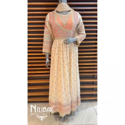 Beige Silk Embroidered Anarkali