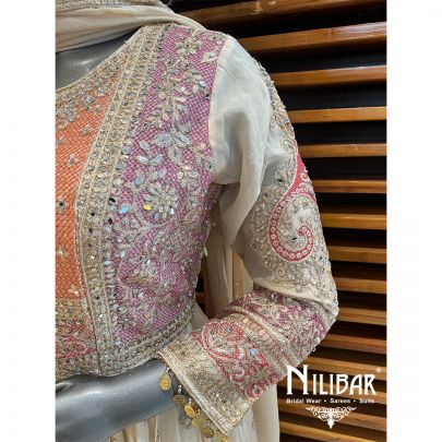 Beige Silk Embroidered Anarkali