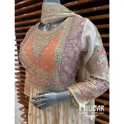 Beige Silk Embroidered Anarkali