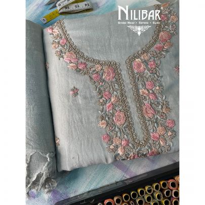 Powder Blue Linen Unstitched Suit