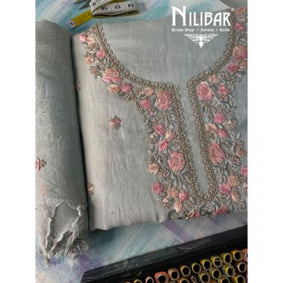 Powder Blue Linen Unstitched Suit