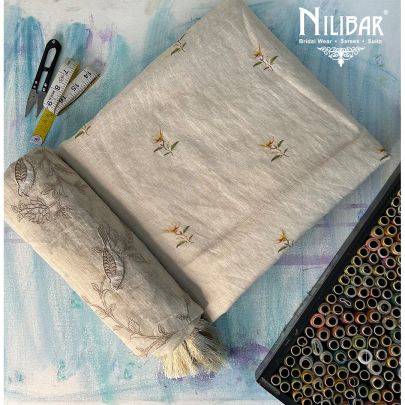 Beige Linen Unstitched Suit