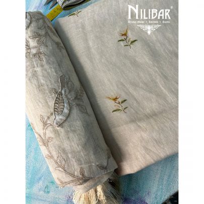 Beige Linen Unstitched Suit