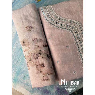 Powder Pink Linen Unstitched Suit