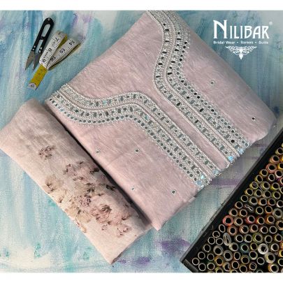 Powder Pink Linen Unstitched Suit