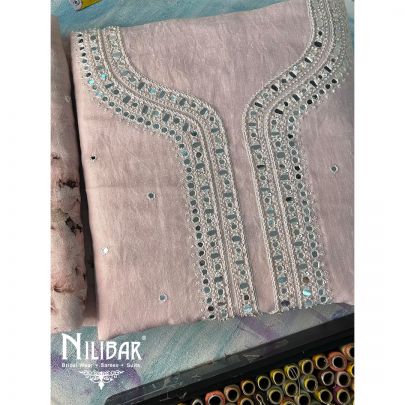 Powder Pink Linen Unstitched Suit