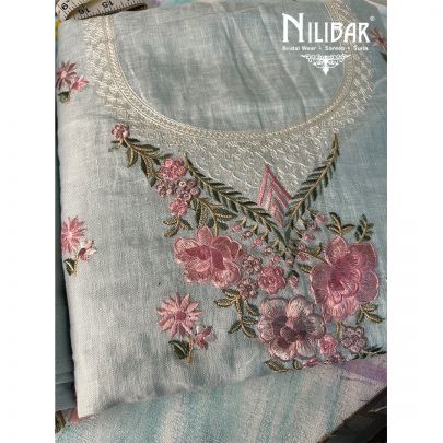 Powder Blue Linen Thread Unstitched Suit