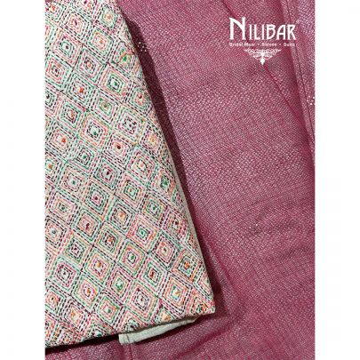Beige & Red Maheshwari Silk Unstitched Suit