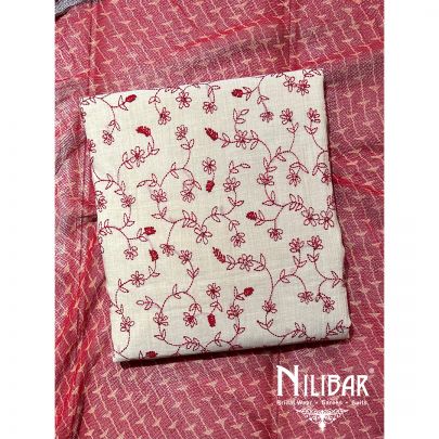 Ivory Red Maheshwari Silk Unstitched Suit